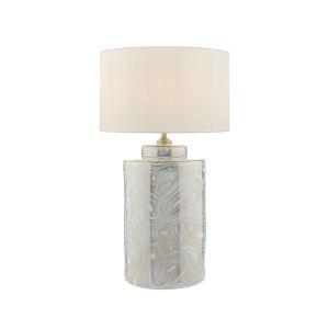 Ayesha 1 Light E27 White With Gold Table Lamp With Inline Switch C/W Yakinsale White Faux Silk 33cm Shade