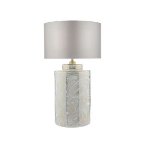 Ayesha 1 Light E27 White With Gold Table Lamp With Inline Switch C/W Yakinsale Grey Faux Silk 33cm Shade