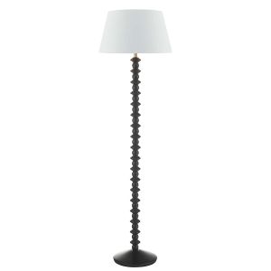 Louisna 1 Light E27 Black Ash Floor Lamp With Foot Switch C/W Cezanne White Faux Silk Tapered 45cm Drum Shade