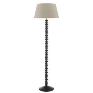Louisna 1 Light E27 Black Ash Floor Lamp With Foot Switch C/W Cezanne Taupe Faux Silk Tapered 45cm Drum Shade