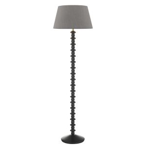 Louisna 1 Light E27 Black Ash Floor Lamp With Foot Switch C/W Cezanne Grey Faux Silk Tapered 45cm Drum Shade