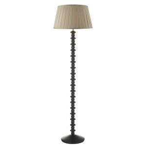 Louisna 1 Light E27 Black Ash Floor Lamp With Foot Switch C/W Degas Taupe Faux Silk Tapered 45cm Drum Shade
