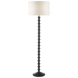 Louisna 1 Light E27 Black Ash Floor Lamp With Foot Switch C/W Pyramid White Linen 46cm Drum Shade
