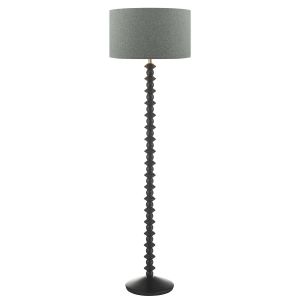 Louisna 1 Light E27 Black Ash Floor Lamp With Foot Switch C/W Pyramid Grey Linen 46cm Drum Shade