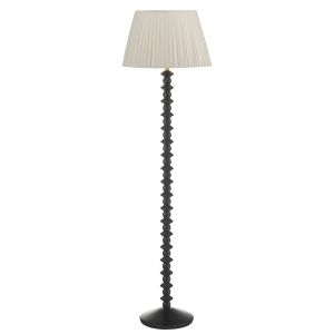 Louisna 1 Light E27 Black Ash Floor Lamp With Foot Switch C/W Ulyana Ivory Faux Silk Pleated 45cm Shade