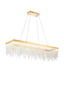 Bano Rectangular Dimmable Pendant 40W LED, 4000K, 4600lm, French Gold / Crystal Chain, 3yrs Warranty