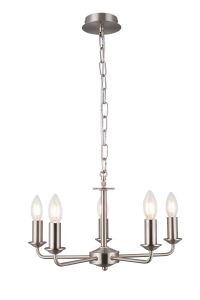 Banyan 45cm 5 Light Multi Arm Pendant Without Shade, c/w 1.5m Chain, E14 Satin Nickel