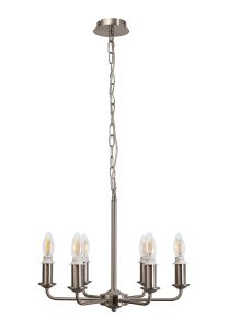 Banyan 44cm 6 Light Multi Arm Pendant/Semi Flush Without Shade, c/w 1.5m Chain, E14 Satin Nickel