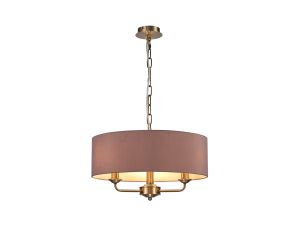 Banyan 3 Light Multi Arm Pendant, With 1.5m Chain, E14 Antique Brass With 45cm x 15cm Dual Faux Silk Shade, Taupe/Halo Gold
