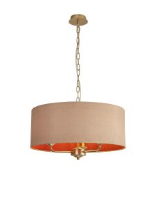 Banyan 3 Light Multi Arm Pendant With 50cm x 20cm Dual Faux Silk Fabric Shade Champagne Gold/Antique Gold