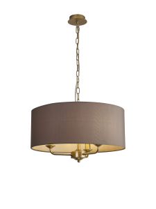 Banyan 3 Light Multi Arm Pendant With 50cm x 20cm Faux Silk Fabric Shade Champagne Gold/Grey