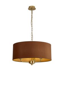Banyan 3 Light Multi Arm Pendant With 50cm x 20cm Dual Faux Silk Fabric Shade Champagne Gold/Raw Cocoa