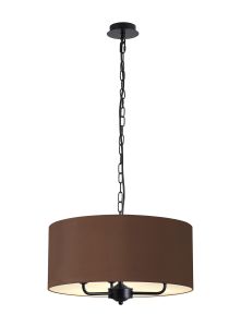 Banyan 3 Light Multi Arm Pendant With 50cm x 20cm Dual Faux Silk Fabric Shade Matt Black/Raw Cocoa