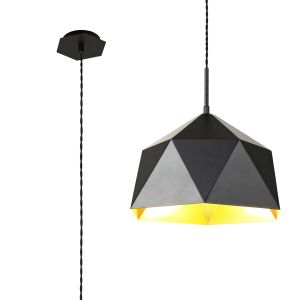 Barre Single Pendant, 1 Light Adjustable E27, Matt Black/Gold Inner