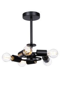 Baymont 28cm Satin Black 5 Light E27 Universal Semi Flush Fixture, Suitable For A Vast Selection Of Shades