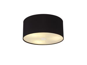 Baymont Polished Chrome 3 Light E27 Flush Ceiling With 40cm x 18cm Dual Faux Silk Shade, Black/Green Olive & Frosted/PC Acrylic Diffuser