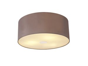 Baymont Polished Chrome 3 Light E27 Flush Ceiling With 50cm x 20cm Dual Faux Silk Shade, Taupe/Halo Gold & Frosted/PC Acrylic Diffuser