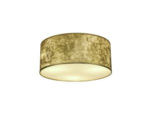 Baymont White 3 Light E27 Universal Flush Ceiling Fixture With 50cm x 20cm Gold Leaf With White Lining Shade & Frosted Acrylic Diffuser