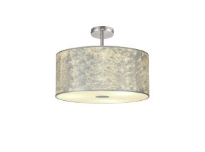 Baymont Polished Chrome 5 Light E27 Drop Flush With 50cm x 20cm Silver Leaf Shade With Frosted/PC Acrylic Diffuser