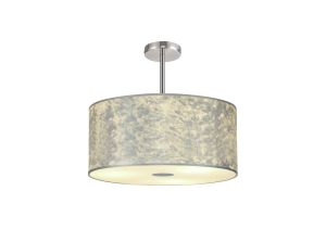Baymont 40cm Polished Chrome 5 Light E27 Semi Flush Fixture With 50cm x 20cm Silver Leaf Shade With Frosted/PC Acrylic Diffuser