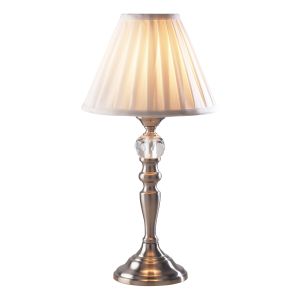 Beau 1 Light E14 Satin Chrome Table Lamp With 3 Stage Touch Operated C/W White Faux Silk Shade