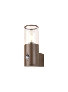 Bizet Wall Lamp With PIR Sensor 1 x E27, IP54, Matt Brown/Clear, 2yrs Warranty