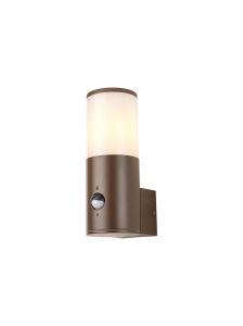 Bizet Wall Lamp With PIR Sensor 1 x E27, IP54, Matt Brown/Opal, 2yrs Warranty