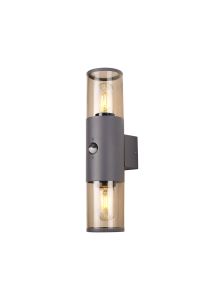 Bizet Wall Lamp With PIR Sensor 2 x E27, IP54, Anthracite/Smoked, 2yrs Warranty