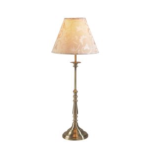 Blenheim 1 Light E14 Polished Nickel Candlestick Style Table Lamp With Inline Switch C/W Patterned Damask Cream Shade