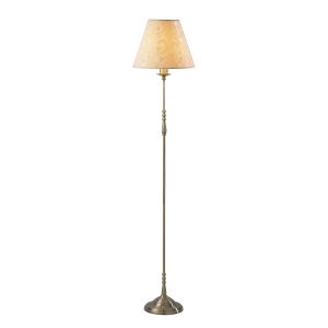 Blenheim 1 Light E27 Polished Nickel Candlestick Style Floor Lamp With Inline Foot Switch C/W Patterned Damask Cream Shade