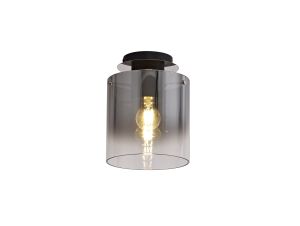 Blok 20cm Round Ceiling Flush, 1 Light Flush Fitting E27, Black/Smoke Fade Glass