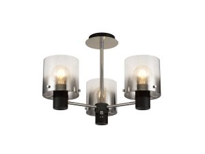 Blok Semi Flush Light, 3 x E27, Black/Smoke Fade Glass