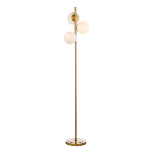 Bombazine 3 Light E14 Natural Brass Floor Lamp With Opal Glass Shades