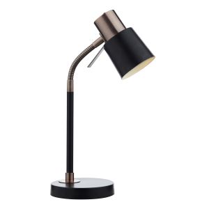 Bond 1 Light E14 Black With Copper Accents Adjustable Task Table Lamp With Inline Switch