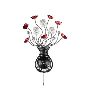 (DH) Bonita Wall Lamp 3 Light G4 Black/Red/Crystal, NOT LED/CFL Compatible