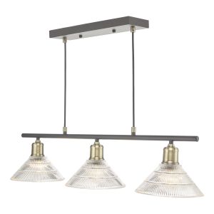Boyd 3 Light E27 Antique Brass Adjustable Linear Pendant With Clear Glass Shades