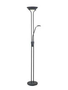 Brazier 2 Light Floor Lamp With USB 2.1 mAh Socket, 20+5W LED, 3000K Touch Dimmer, 2300lm, Satin Black, 3yrs Warranty