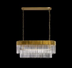 Brewer 100 x 32cm Pendant Rectangle 5 Light E14, Brass/Clear Sculpted Glass, Item Weight: 21.2kg