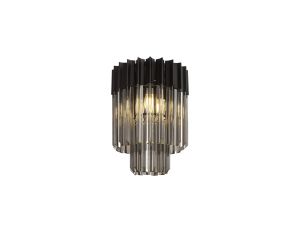 Brewer 30cm Ceiling Round 3 Light E14, Matt Black / Smoke Sculpted Glass