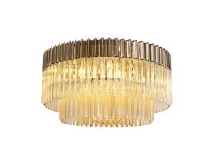 Brewer 80cm Ceiling Round 12 Light E14, Polished Nickel / Cognac Sculpted Glass, Item Weight: 29kg