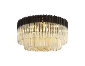 Brewer 80cm Ceiling Round 12 Light E14, Matt Black / Cognac Sculpted Glass, Item Weight: 29kg