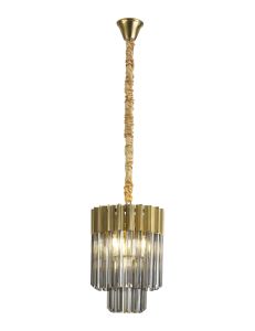 Brewer 30cm Pendant Round 4 Light E14, Brass / Smoke Sculpted Glass