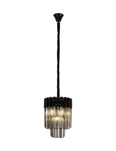 Brewer 30cm Pendant Round 4 Light E14, Matt Black / Smoke Sculpted Glass