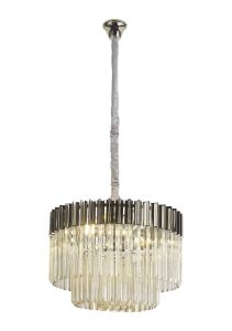 Brewer 60cm Pendant Round 8 Light E14, Polished Nickel / Cognac Sculpted Glass, Item Weight: 18kg
