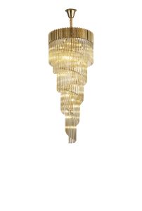 Brewer 70cm Pendant Round 5 Layer Spiral 23 Light E14, Brass / Cognac Sculpted Glass, Item Weight: 57kg