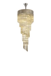 Brewer 70cm Pendant Round 5 Layer Spiral 23 Light E14, Polished Nickel / Cognac Sculpted Glass, Item Weight: 57kg