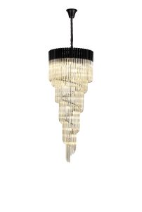 Brewer 70cm Pendant Round 5 Layer Spiral 23 Light E14, Matt Black / Cognac Sculpted Glass, Item Weight: 57kg