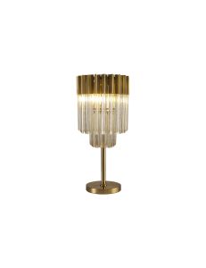 Brewer 30 x H65cm Table Lamp 3 Light E14, Brass / Cognac Sculpted Glass