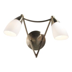 Bureau Double Wall Light Antique Brass/Opal Glass Finish Switched