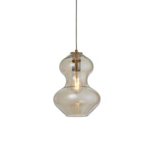 Guilo 1 Light E27 Satin Brass Adjustable Pendant With Grey Fabric Cable & Champagne Lustre Shaped Glass Shade